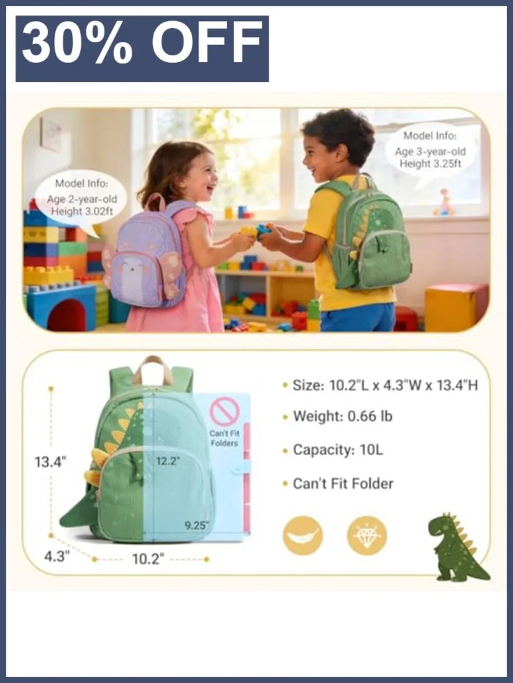 Toddler Corduroy Backpack for Boys Girls 2-4 Preschool Bookbag Lightweight
